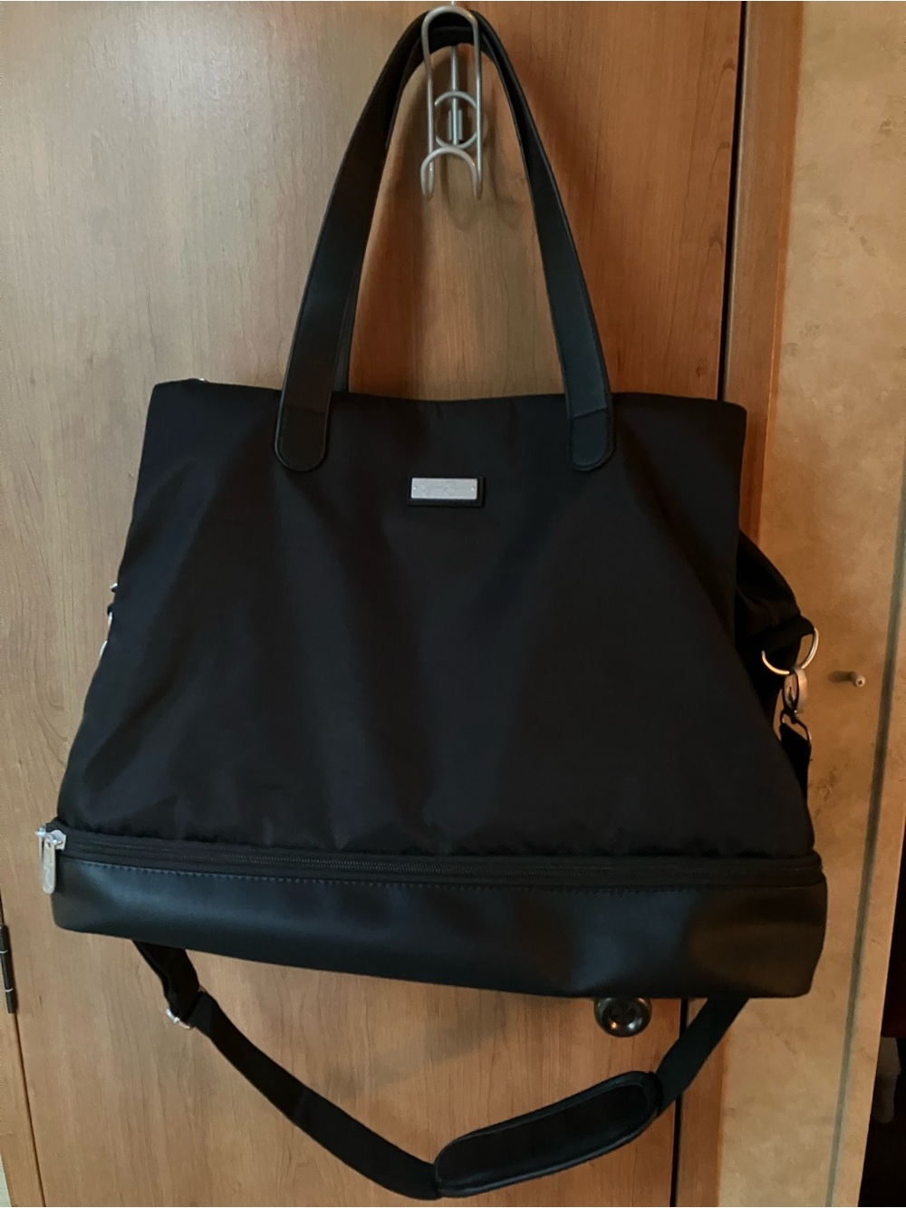 Jessica Simpson Black Travel Tote with Shoulder Strap and Flower Lining